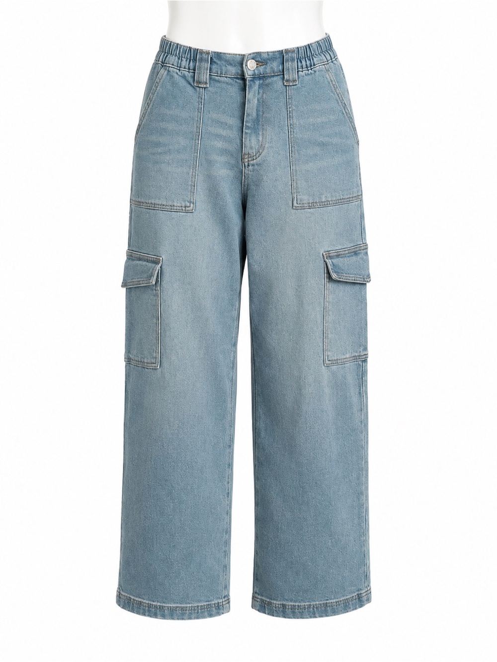 Size 9/29 Flying Angel Women’s Wide‎ Leg Cargo Light Wash Denim Elastic Waist